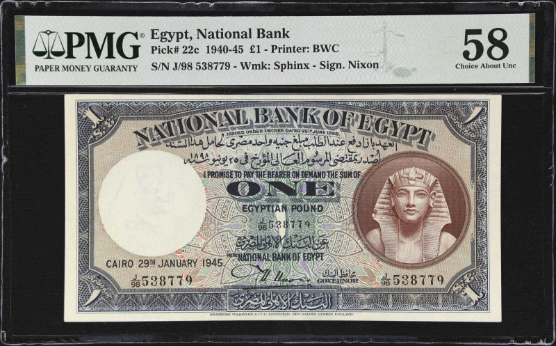 EGYPT. National Bank of Egypt. 1 Pound, 1945. P-22c. PMG Choice About Uncirculat...