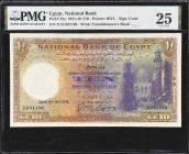 EGYPT. National Bank of Egypt. 10 Pounds, 1939. P-23a. Radar Serial Number. PMG Very Fine 25.
Serial number 091190. Dated May 16th, 1939. PMG Comment...