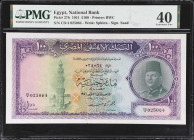 EGYPT. National Bank of Egypt. 100 Egyptian Pounds, 1951. P-27b. PMG Extremely Fine 40.
Printed by BWC. Sphinx watermark. Purple on multicolored unde...