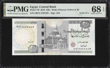 EGYPT. Lot of (4). Central Bank of Egypt. 5, 10, 20 & 50 Pounds, 1978-2019. P-51a, 66j, 72h & 74f. Fancy Serial Numbers. PMG Superb Gem Uncirculated 6...