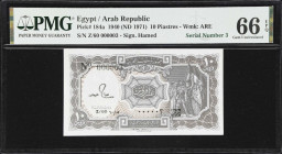 EGYPT. Lot of (3). Arab Republic of Egypt. 5 & 10 Piastres, 1940 (ND 1971). P-182f & 184a. Low Serial Numbers. PMG Gem Uncirculated 66 EPQ.
Serial nu...