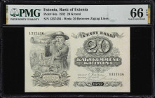 ESTONIA. Lot of (2). Bank of Estonia. 20 Krooni, 1932. P-64a. Consecutive. PMG Gem Uncirculated 66 EPQ.
Serial numbers 1337436-437. Gem consecutive s...