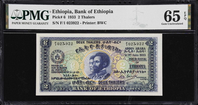 ETHIOPIA. Lot of (2). Bank of Ethiopia. 2 Thalers, 1933. P-6 & 6s. PMG About Unc...