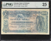 ETHIOPIA. Bank of Ethiopia. 100 Thalers, 1932. P-10. PMG Very Fine 25.
Dated May 1st, 1932. This early Thalers series is one of the most beautiful se...