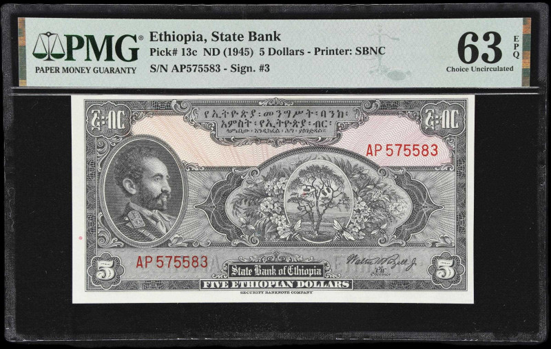 ETHIOPIA. Lot of (2). State Bank of Ethiopia. 5 Dollars, ND (1945). P-13c. Conse...