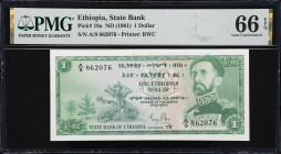 ETHIOPIA. State Bank of Ethiopia. 1 Dollar, ND (1961). P-18a. PMG Gem Uncirculated 66 EPQ.

Estimate: $75.00- $150.00