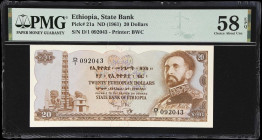 ETHIOPIA. Lot of (2). State Bank of Ethiopia. 10 & 20 Dollars, ND (1961). P-20a & 21a. PMG Choice About Uncirculated 58 EPQ & Choice Uncirculated 64....