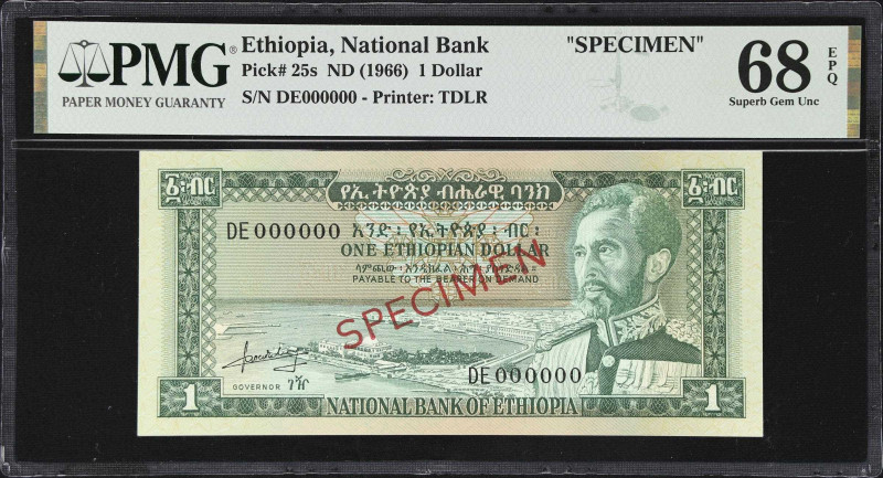 ETHIOPIA. National Bank of Ethiopia. 1 Dollar, ND (1966). P-25s. Specimen. PMG S...