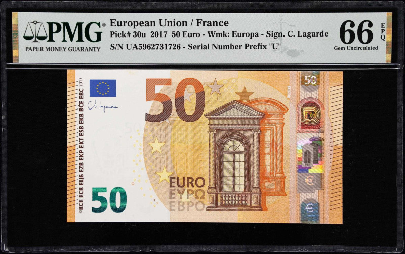 EUROPEAN UNION. European Central Bank. 50 Euro, 2017. P-29u. PMG Gem Uncirculate...