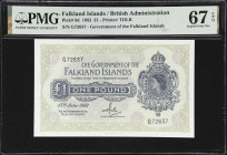 FALKLAND ISLANDS. Government of the Falkland Islands. 1 Pound, 1982. P-8d. PMG Superb Gem Uncirculated 67 EPQ.

Estimate: $100.00- $200.00