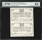 FIJI. Lot of (2). Government of Fiji. 1 & 2 Shillings, 1942. P-48r1 & 50r2. Uncut Sheets. Remainders. PMG Choice Uncirculated 64 & Choice Uncirculated...
