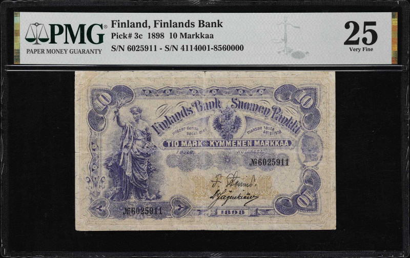 FINLAND. Finlands Bank. 10 Markkaa, 1898. P-3c. PMG Very Fine 25.

Estimate: $...