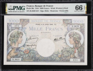 FRANCE. Banque de France. 1000 Francs, 1944. P-96c. PMG Gem Uncirculated 66 EPQ.

Estimate: $200.00- $400.00