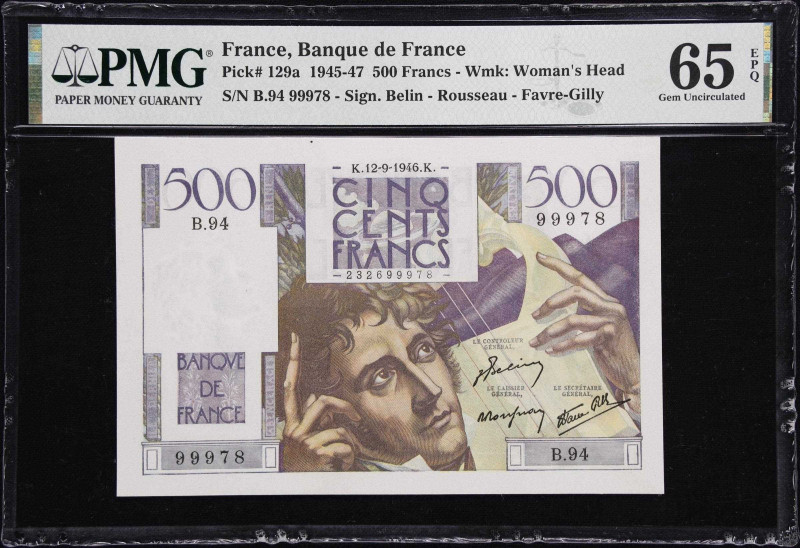 FRANCE. Banque de France. 500 Francs, 1946. P-129a. PMG Gem Uncirculated 65 EPQ....