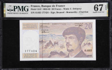 FRANCE. Lot of (2). Banque de France. 20 Francs, 1992. P-151f. Consecutive. PMG Superb Gem Uncirculated 67 EPQ.
Serial numbers O.035 177424-425.

E...
