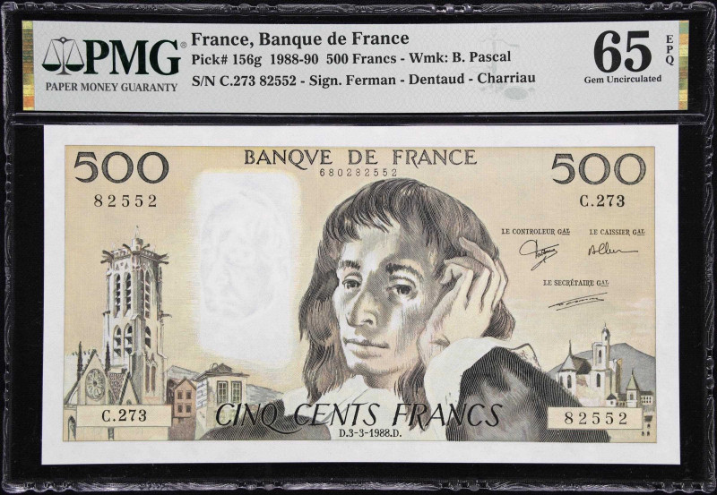 FRANCE. Lot of (2). Banque de France. 500 Francs, 1988. P-156g. PMG Gem Uncircul...