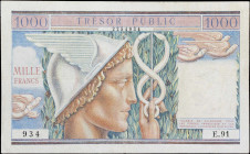 FRANCE. Tresor Public. 1000 Francs, ND (1955). P-M12. Very Fine.
Beautiful colors on this post-World War II military issued banknote that was used fo...