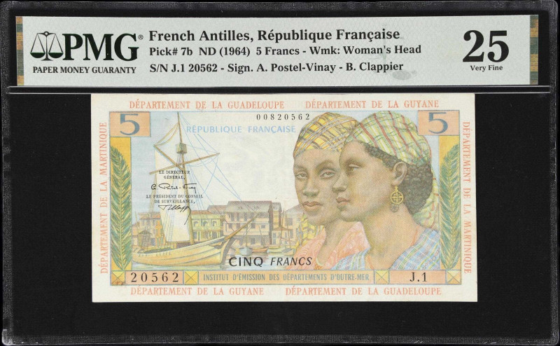 FRENCH ANTILLES. Institut d'Emission des Departements d'Outre-Mer. 5 Francs, ND ...