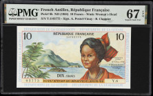 FRENCH ANTILLES. Institut d'Emission des Departements d'Outre-Mer. 10 Francs, ND (1964). P-8b. PMG Superb Gem Uncirculated 67 EPQ.
A superb gem examp...