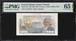 FRENCH GUIANA. Caisse Centrale de la France d'Outre-Mer. 5 Francs, ND (1947-49). P-19a. PMG Gem Uncirculated 65 EPQ.

Estimate: $100.00- $200.00