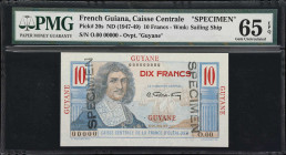 FRENCH GUIANA. Caisse Centrale de la France d'Outre-Mer. 10 Francs, ND (1947-49). P-20s. Specimen. PMG Gem Uncirculated 65 EPQ.

Estimate: $100.00- ...