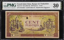 FRENCH INDO-CHINA. Banque de l'Indochine. 100 Piastres, ND (1942-45). P-67. PMG Very Fine 30.
PMG comments "Rust."

Estimate: $100.00- $200.00