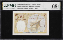 FRENCH SOMALILAND. Tresor Public. 50 Francs, ND (1952). P-25. PMG Superb Gem Uncirculated 68 EPQ.

Estimate: $200.00- $400.00