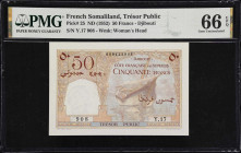 FRENCH SOMALILAND. Tresor Public - Cote Francaise des Somalis. 50 Francs, ND (1952). P-25. PMG Gem Uncirculated 66 EPQ.

Estimate: $100.00- $200.00