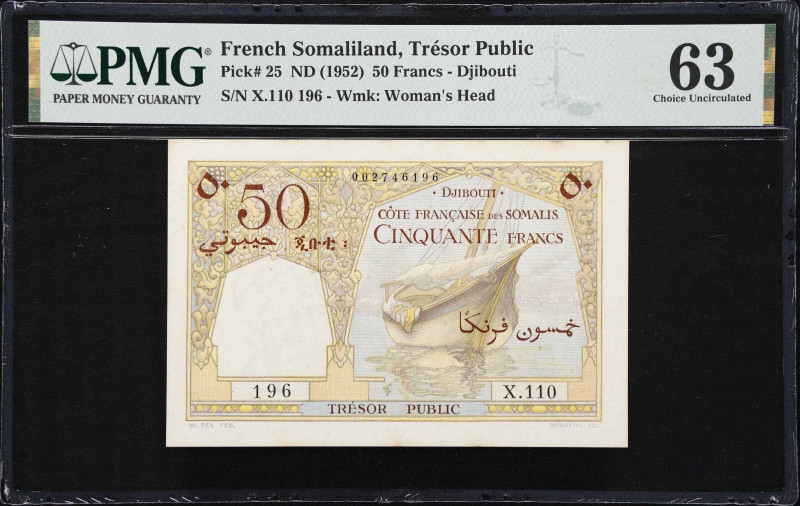 FRENCH SOMALILAND. Tresor Public - Cote Francaise des Somalis. 50 Francs, ND (19...