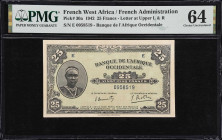 FRENCH WEST AFRICA. Banque de l'Afrique Occidentale. 25 Francs, 1942. P-30a. PMG Choice Uncirculated 64.
PMG Comments "Toning."

Estimate: $50.00- ...