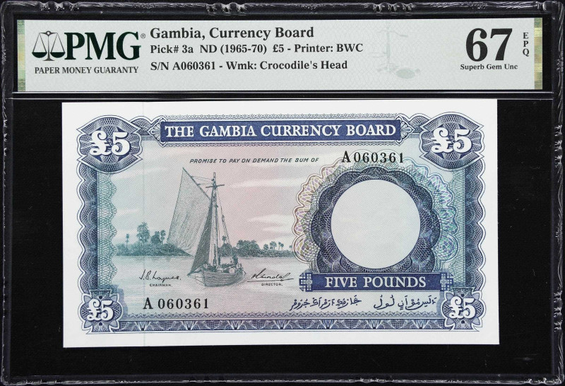 GAMBIA. Gambia Currency Board. 5 Pounds, ND (1965-70). P-3a. PMG Superb Gem Unci...