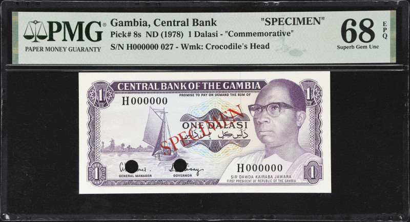 GAMBIA. Central Bank of the Gambia. 1 Dalasi, ND (1978). P-8s. Specimen, Commemo...