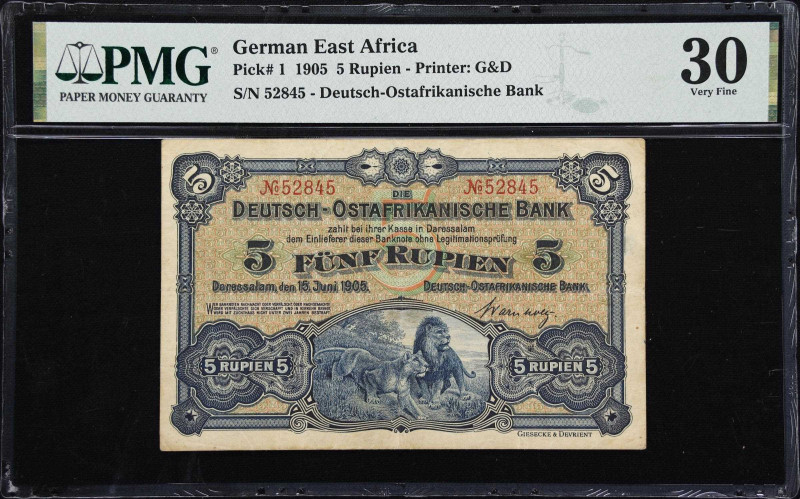 GERMAN EAST AFRICA. Deutsch-Ostafrikanische Bank. 5 Rupien, 1905. P-1. PMG Very ...