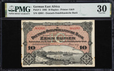 GERMAN EAST AFRICA. Deutsch-Ostafrikanische Bank. 10 Rupien, 1905. P-2. PMG Very Fine 30.
Lovely details on this Giesecke & Devrient printed banknote...