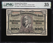 GERMAN EAST AFRICA. Deutsch-Ostafrikanische Bank. 100 Rupien, 1905. P-4. PMG Choice Very Fine 35.
Printed by G&D. A popular German East Africa denomi...