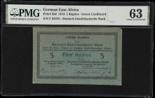 GERMAN EAST AFRICA. Deutsch-Ostafrikanische Bank. 5 Rupien, 1916. P-36d. PMG Choice Uncirculated 63.

Estimate: $200.00- $400.00