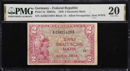 GERMANY. Lot of (4). Mixed Banks. 2 Deutsche Mark, 1/2 Mark & 20 Mark, 1914-48. P-3a, 48b & 191a. PMG Very Fine 20 to Choice About Uncirculated 58.
...