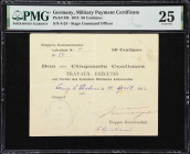 GERMANY. Etappen-Kommandatur. 50 Centimes, 1915. P-M5. PMG Very Fine 25.
Military payment certificate.
From the Al Kugel Collection.

Estimate: $1...