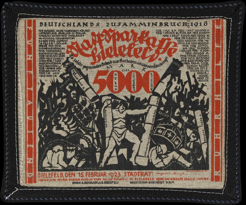 GERMANY. Notgeld. 5000 Mark, 1918. P-Unlisted. About Uncirculated.
Black silk s...