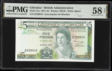 GIBRALTAR. Lot of (2). Government of Gibraltar. 5 & 10 Pounds, 1975. P-21a & 22a. PMG Choice About Uncirculated 58 EPQ & Gem Uncirculated 66 EPQ.

E...