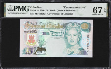 GIBRALTAR. Lot of (2). Government of Gibraltar. 5 Pounds, 2000. P-29. Consecutive. Commemoratives. PMG Superb Gem Uncirculated 67 EPQ.
Serial numbers...