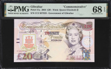 GIBRALTAR. Lot of (2). Government of Gibraltar. 20 Pounds, 2004. P-31a. Consecutive. Commemorative. PMG Superb Gem Uncirculated 68 EPQ.
Serial number...