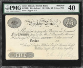 GREAT BRITAIN. Boston Bank. 5 Pounds, ND (1860s). P-Unlisted. Proof. PMG Extremely Fine 40.
PMG Comments "Previously Mounted."

Estimate: $100.00- ...