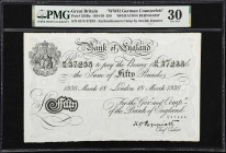 GREAT BRITAIN. Bank of England. 50 Pounds, 1938. Operation Bernhard Forgery Note. Extremely Fine.
Bernhard Forgery.

Estimate: $250.00- $450.00