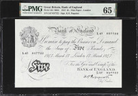 GREAT BRITAIN. Bank of England. 5 Pounds, 1947. P-343. B264. PMG Gem Uncirculated 65 EPQ.
Signed by K.O. Peppiat. Dated March 17th, 1947. Thin paper ...