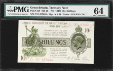 GREAT BRITAIN. Lords Commissioners of His Majesty's Treasury. 10 Shillings, ND (1919). P-356. T25. PMG Choice Uncirculated 64.
Signed by N.K.W. Green...
