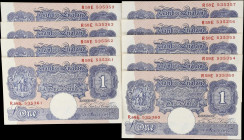 GREAT BRITAIN. Lot of (9). Bank of England. 1 Pound, ND (1940-48). P-367a. Uncirculated.
Mostly consecutive, missing serial number 535358

Estimate...