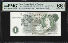 GREAT BRITAIN. Bank of England. 1 Pound, ND (1970-77). P-374g. B320. Mismatched Serial Number. PMG Gem Uncirculated 66 EPQ.
Mismatched Serial number ...