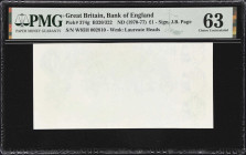 GREAT BRITAIN. Bank of England. 1 Pound, ND (1970-77). P-374g. Missing Print Error. PMG Choice Uncirculated 63.
PMG Comments "Missing Print Error."
...