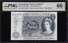 GREAT BRITAIN. Lot of (2). Bank of England. 5 Pounds, ND (1963-66). P-375a. B297. Consecutive. PMG Gem Uncirculated 65 EPQ & Gem Uncirculated 66 EPQ....